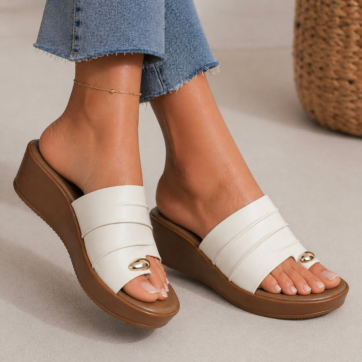 Kelly Buckled Thumb Wedge Peep Toe Heels