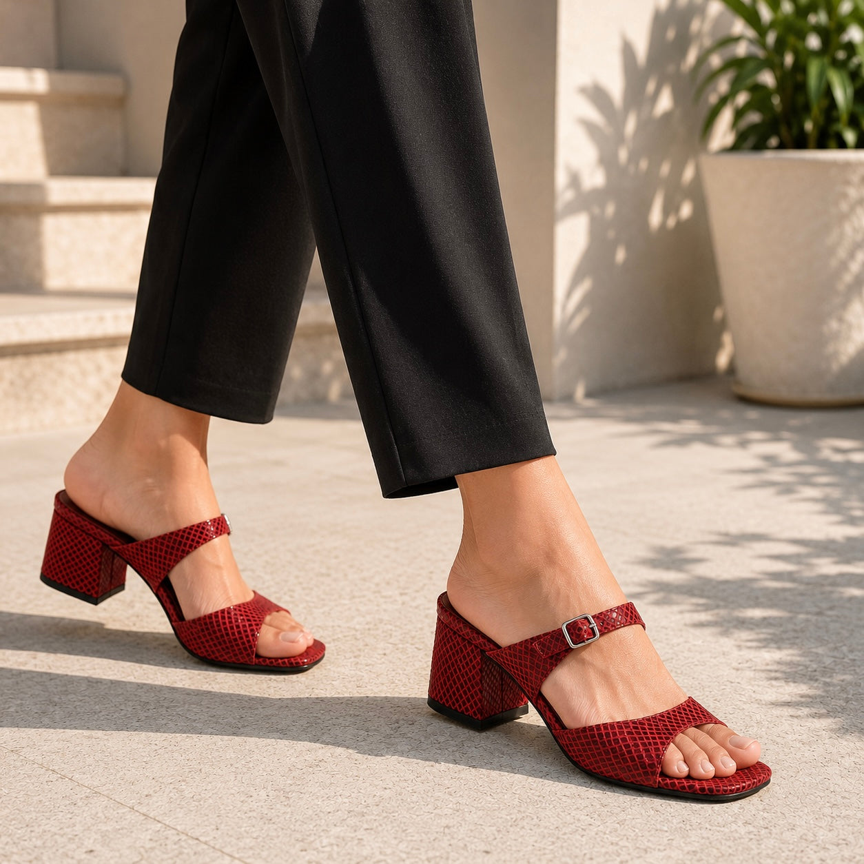 ROXY Premium Leather Slip on Block Heels - The Heels India
