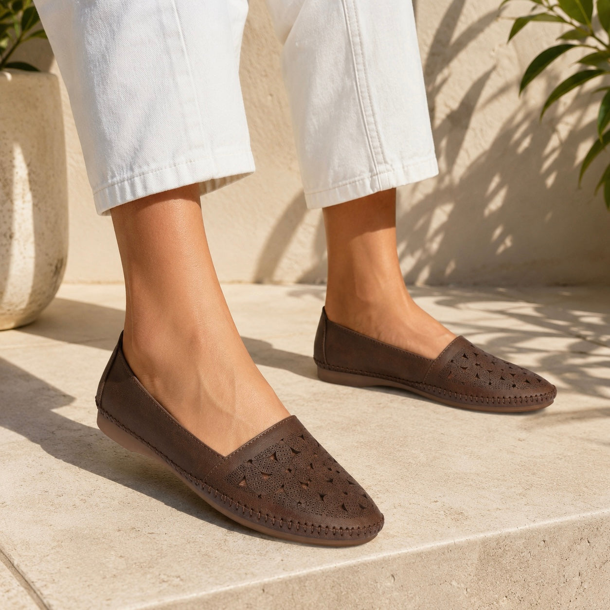 Milla Perforated Cushioned Leather Ballerinas