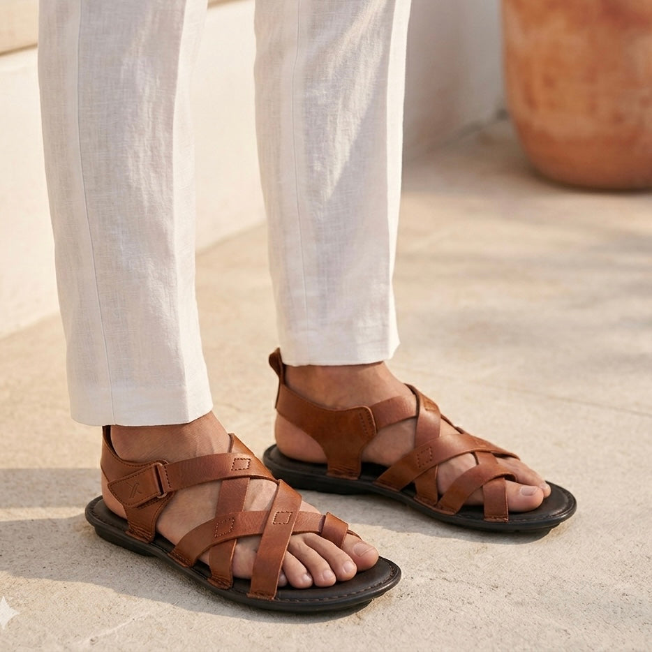 Dalton Crisscross Leather Sandals - The Heels India