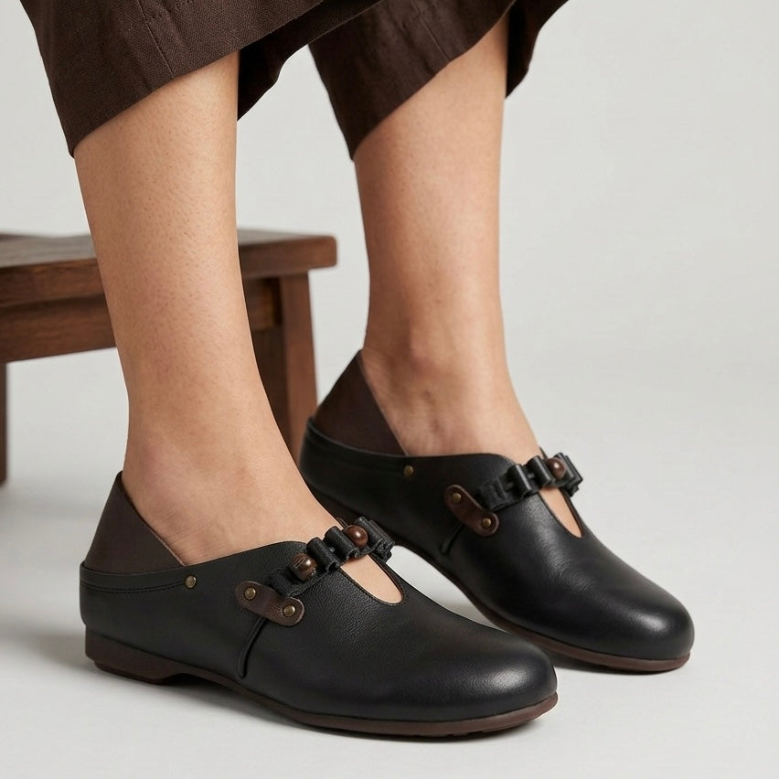Paola Premium Leather Mid Strap Loafer Shoes