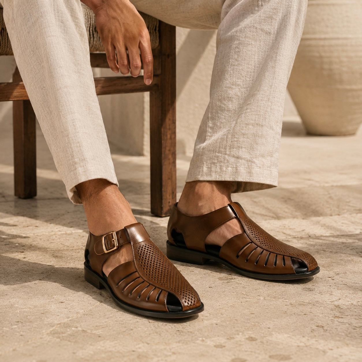 Tahir Leather Ethnic Peshawari Sandals - The Heels India