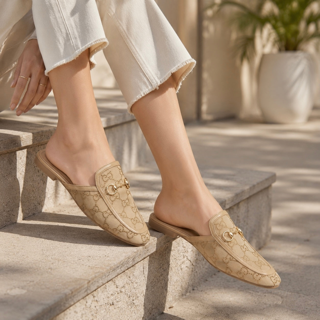 Leto Cushioned Back Open Bling Mesh Mules