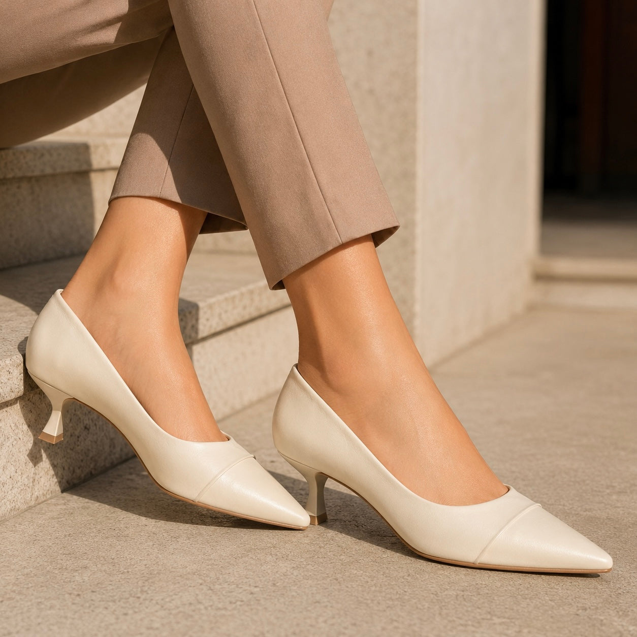 Alba Premium Leather Kitten Heel Stilettos