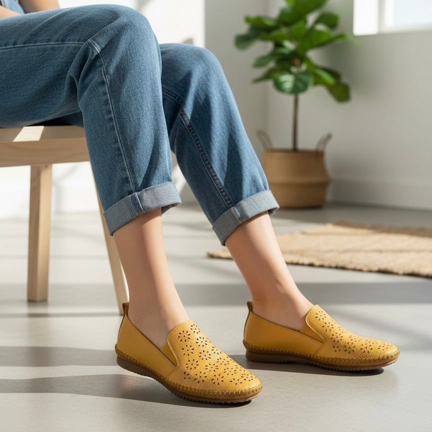 Marbella Summer Perforated Cushioned Espadrille Loafers - The Heels India