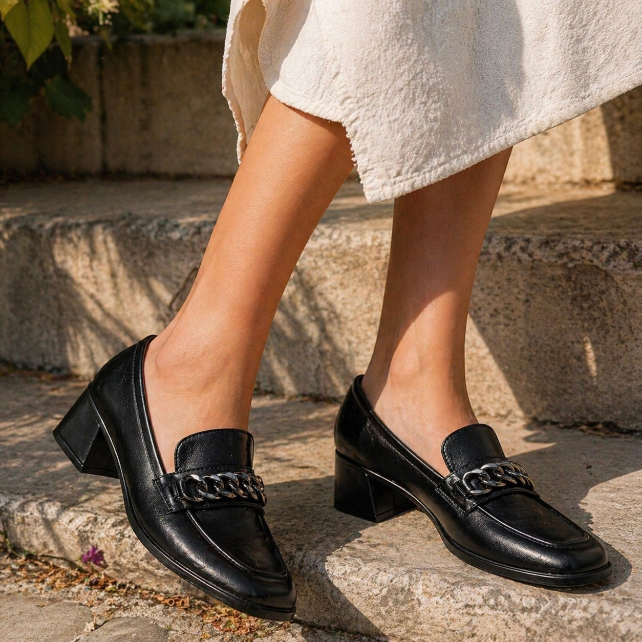 CHIC Premium Leather Block Heel Loafers - The Heels India