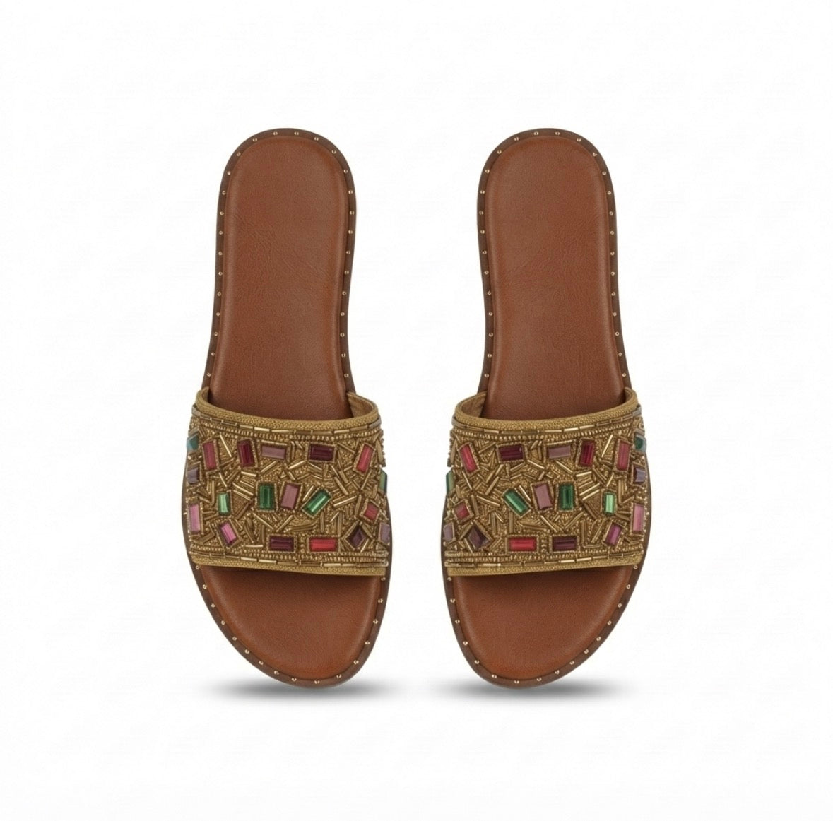 Noori Ethnic Bling Cushioned Slippers in Antik - The Heels India