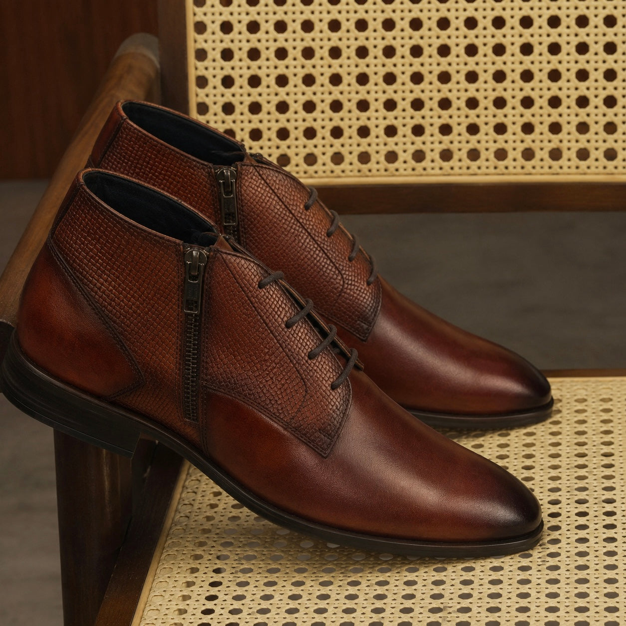 Fernandez Leather Side Zip Formal Chukka Boots