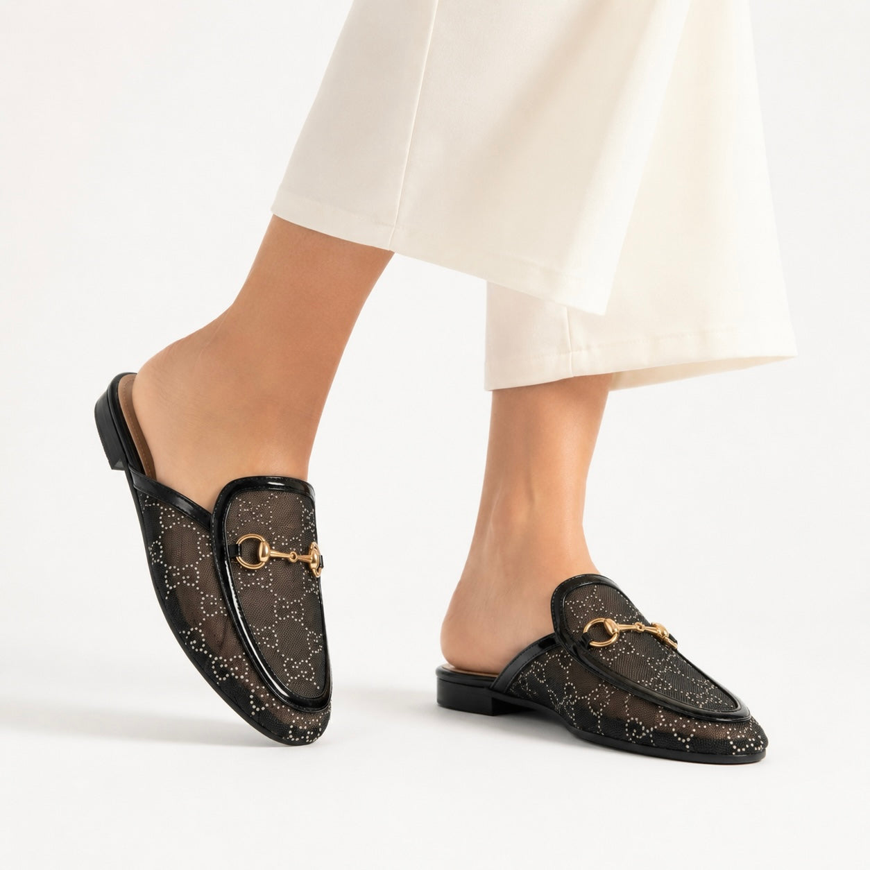 Leto Cushioned Back Open Bling Mesh Mules