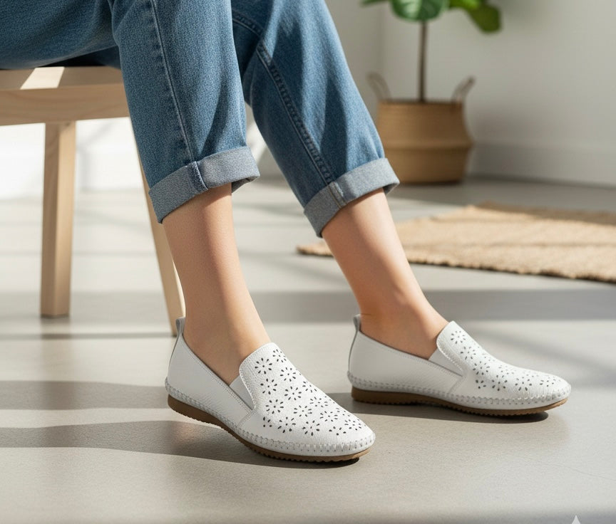 Marbella Summer Perforated Cushioned Espadrille Loafers - The Heels India