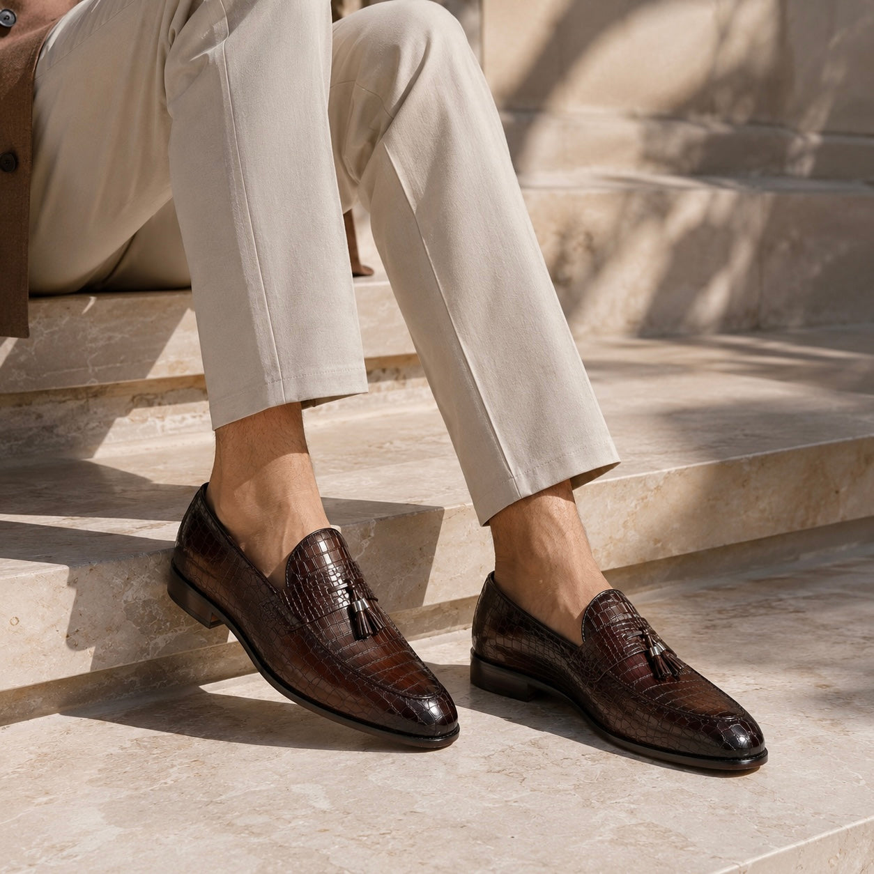 Pedri Luxury Leather Laser Engraved Tassel Loafers - The Heels India