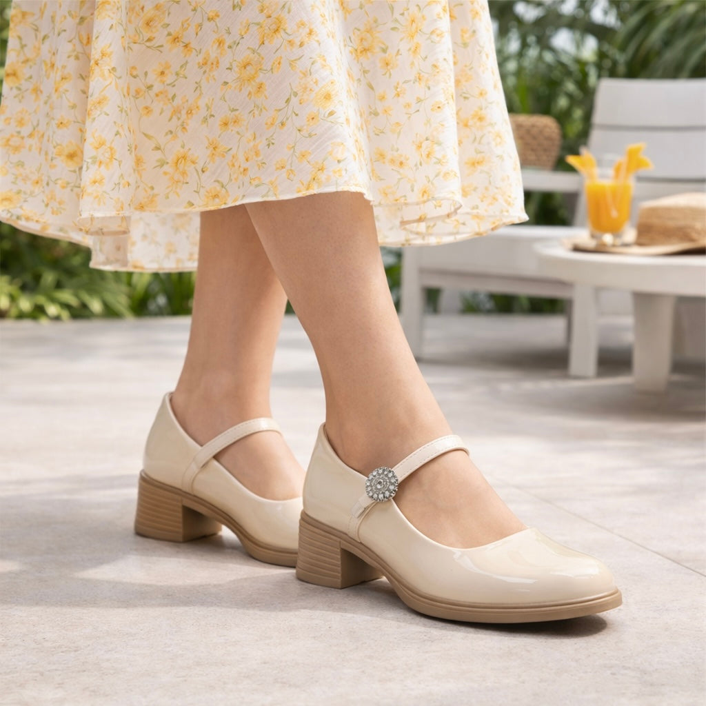 Madisson Premium Patent Mary Jane Block Heels - The Heels India