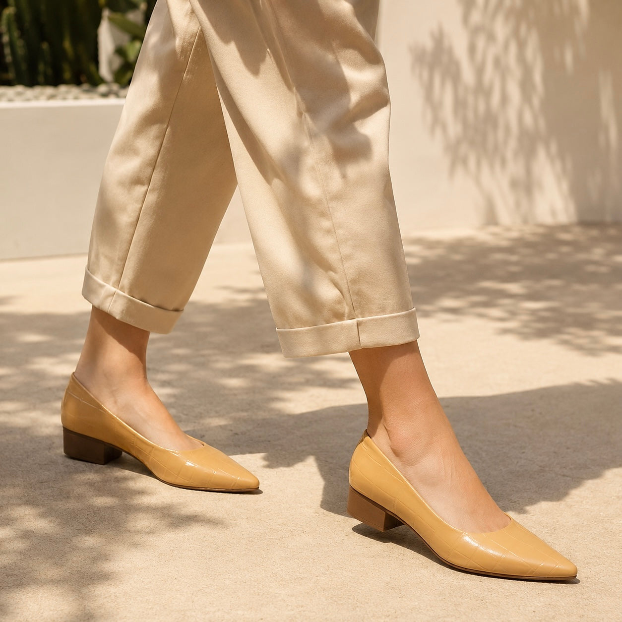Chloe Croco Pointed Mid Heel Ballerinas
