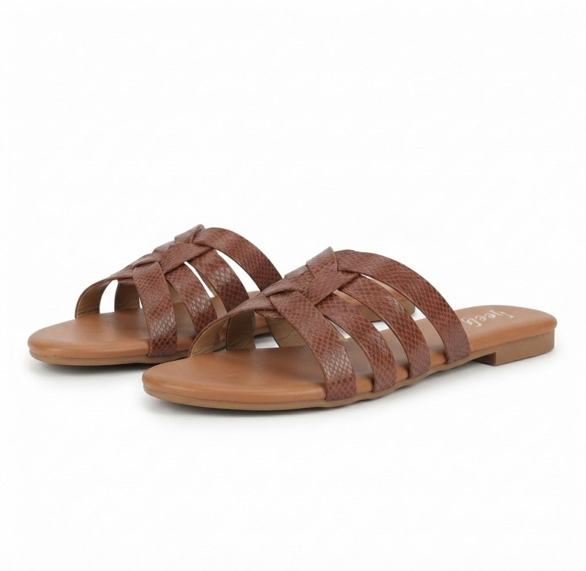 Delphine Cushioned Flat Sliders in Tan - The Heels India