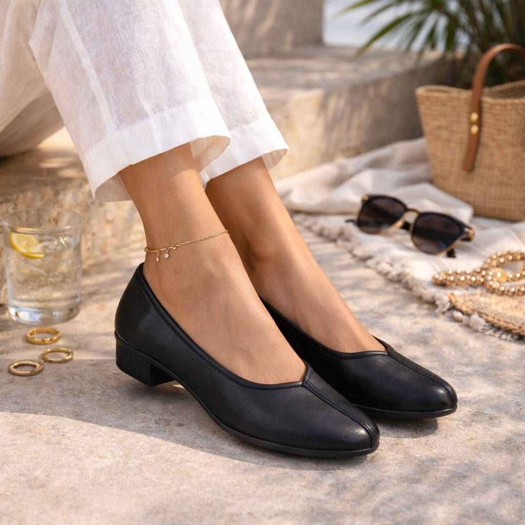 Melly Premium Leather Block Heel Pumps - The Heels India