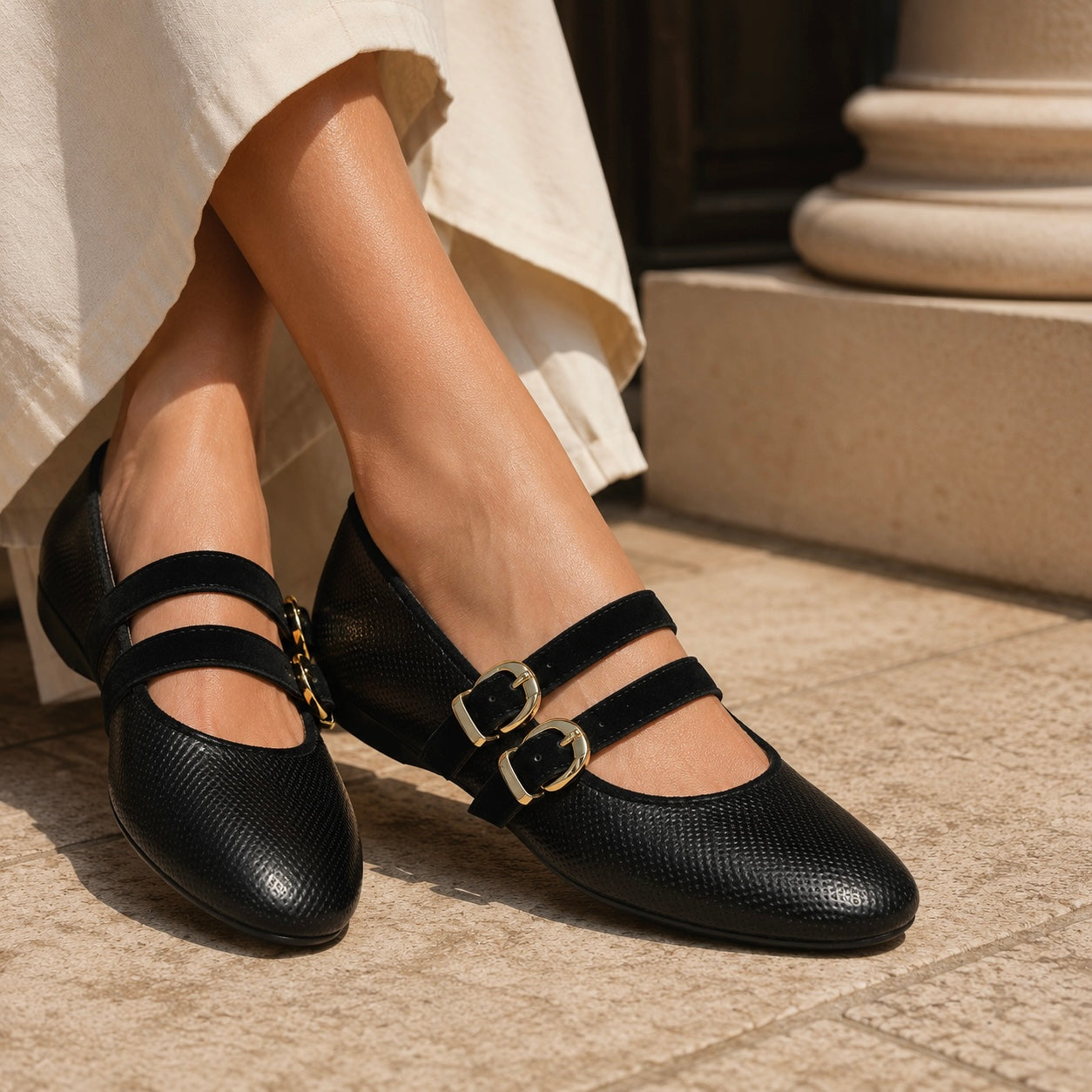 CALLIE Premium Leather Mary Jane Strap Ballerinas