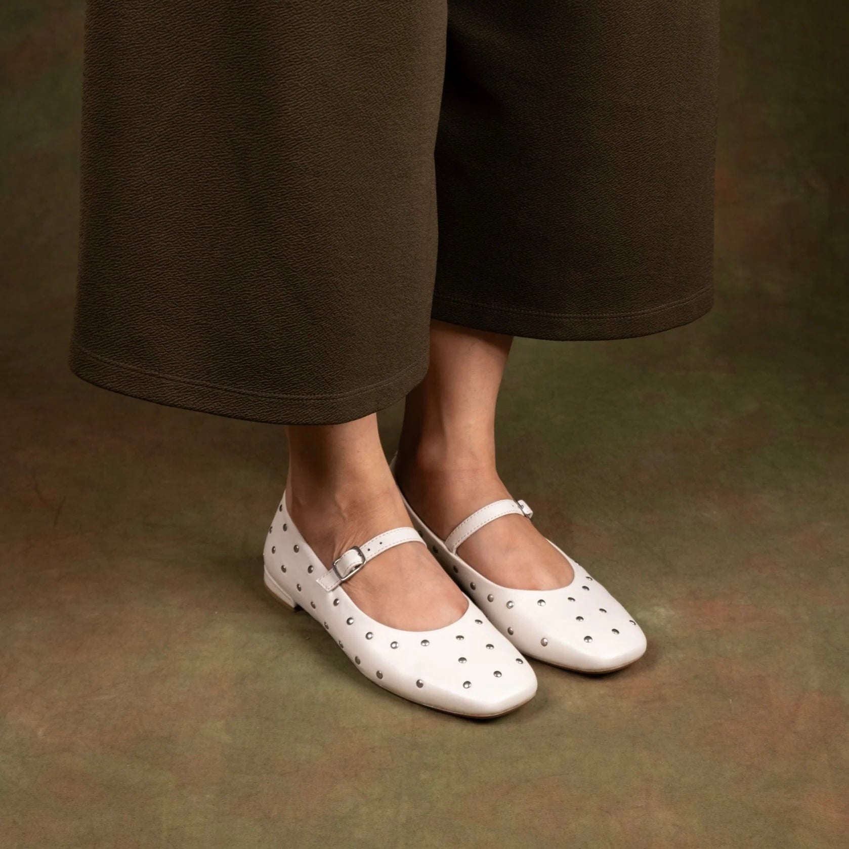 DIVA Premium Leather Flat Stud Mary Jane Ballerinas - The Heels India