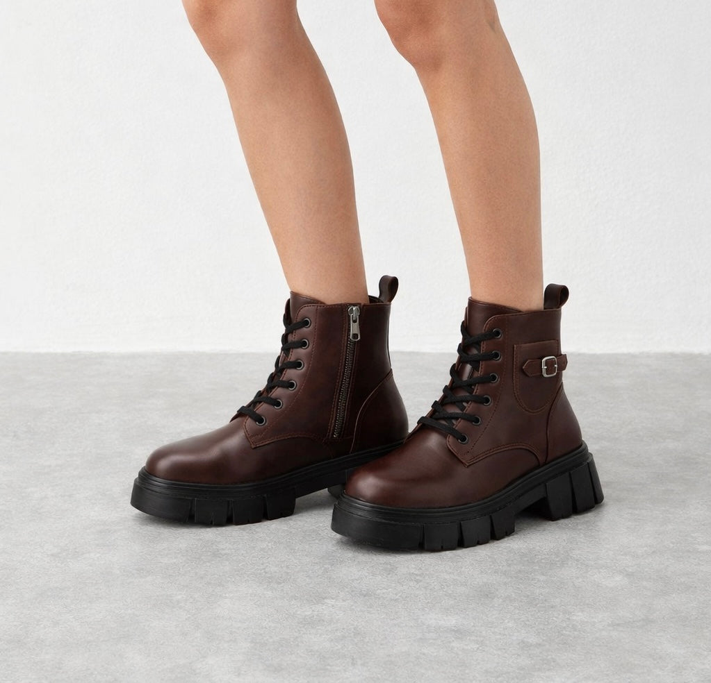 Marcia Chunky Vegan Leather Lace Up Derby Boots