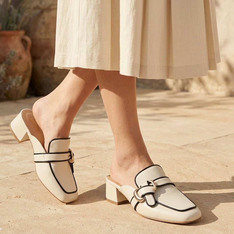 Camila Premium Back Open Block Heel Mules - The Heels India