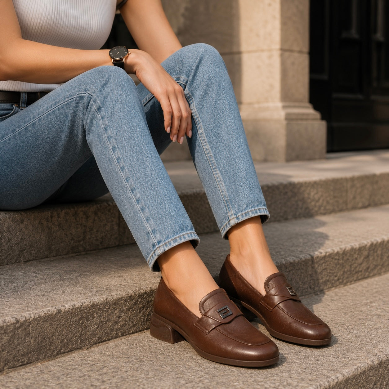 Nuvina Premium Leather Mid Heel Loafers - The Heels India