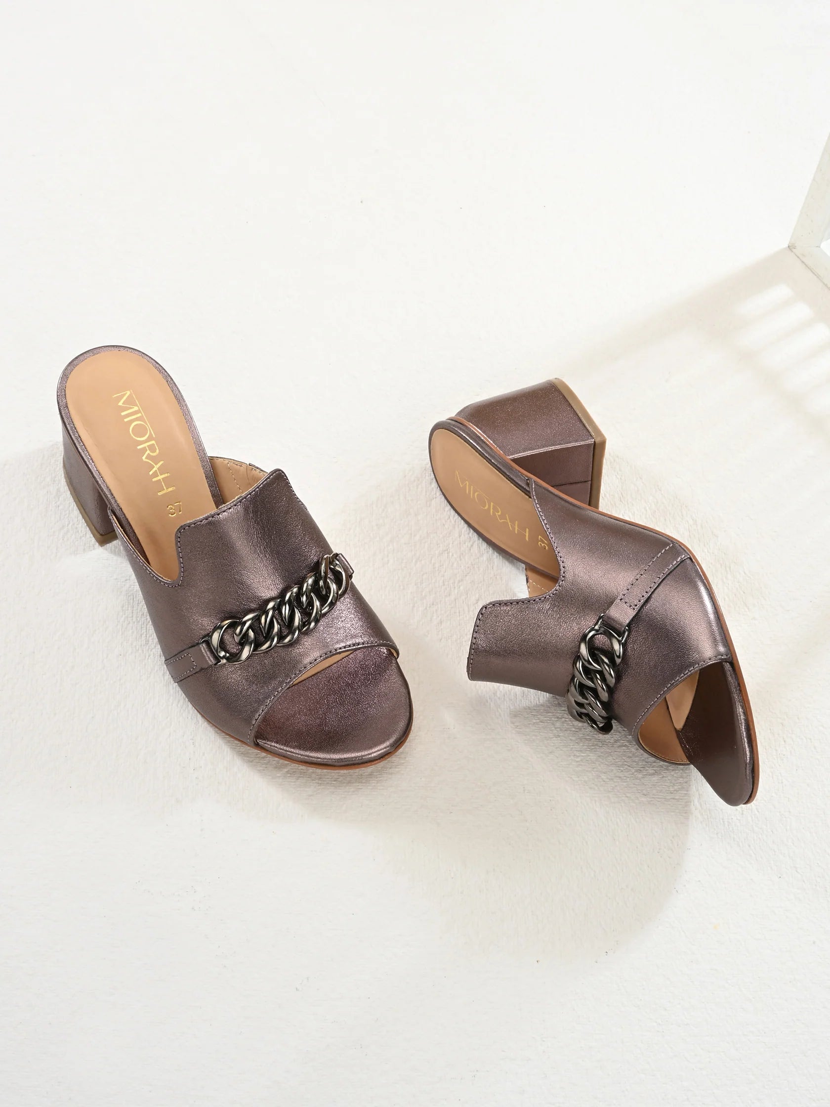 ELEVATE Premium Metallic Leather Peep Toe Block Heels - The Heels India