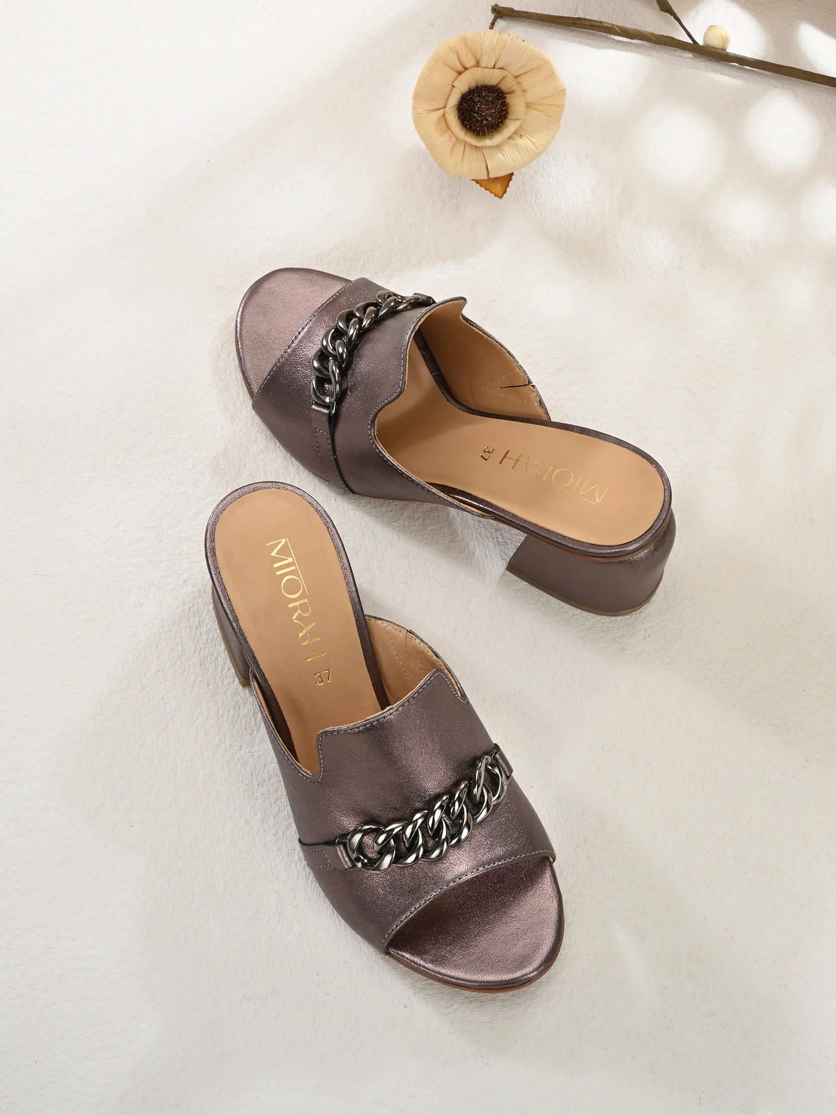 ELEVATE Premium Metallic Leather Peep Toe Block Heels - The Heels India