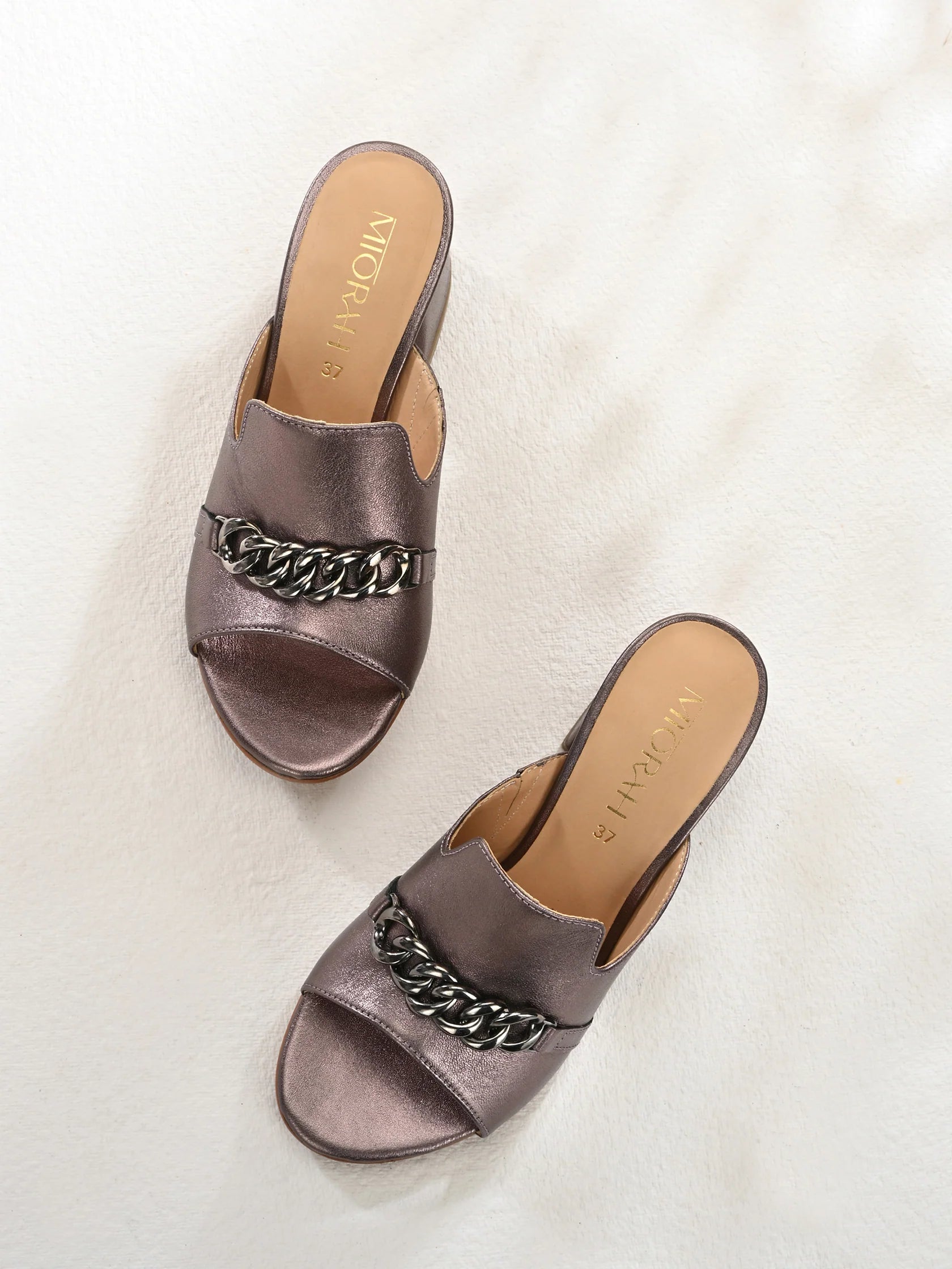 ELEVATE Premium Metallic Leather Peep Toe Block Heels - The Heels India