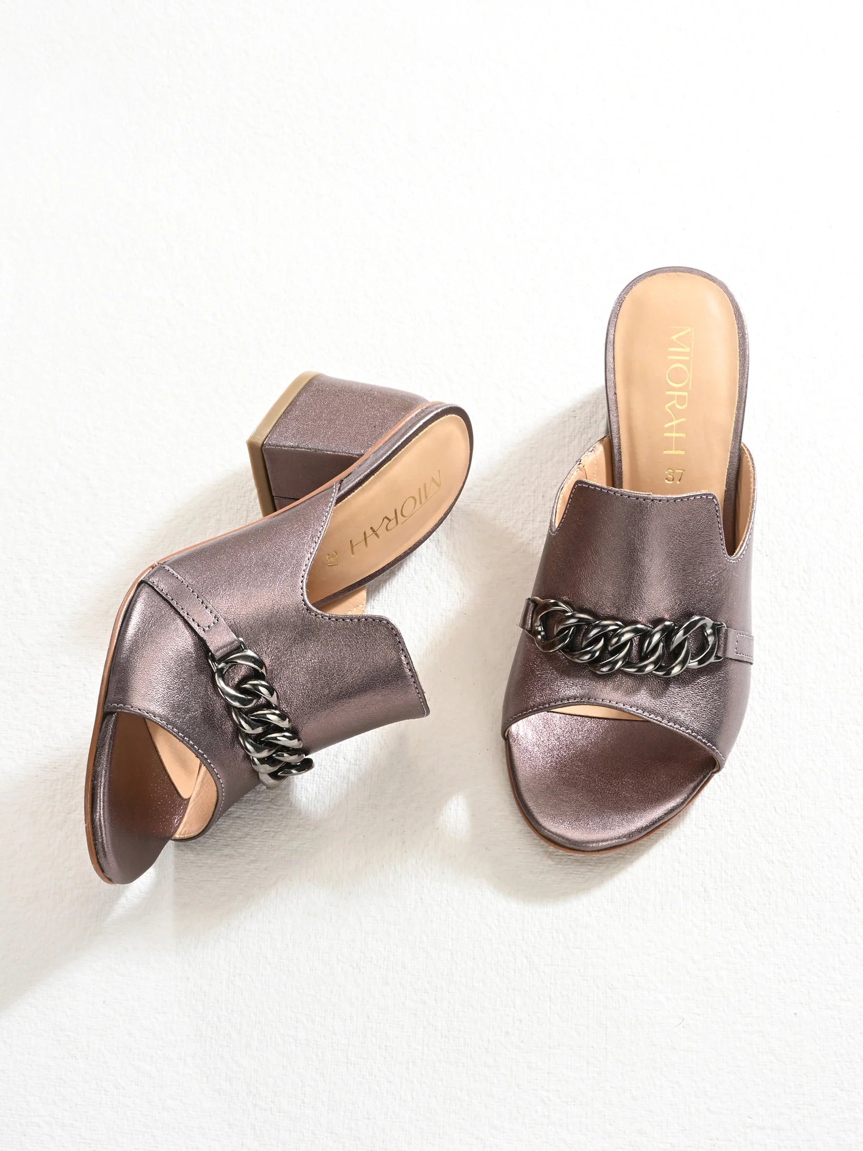 ELEVATE Premium Metallic Leather Peep Toe Block Heels - The Heels India