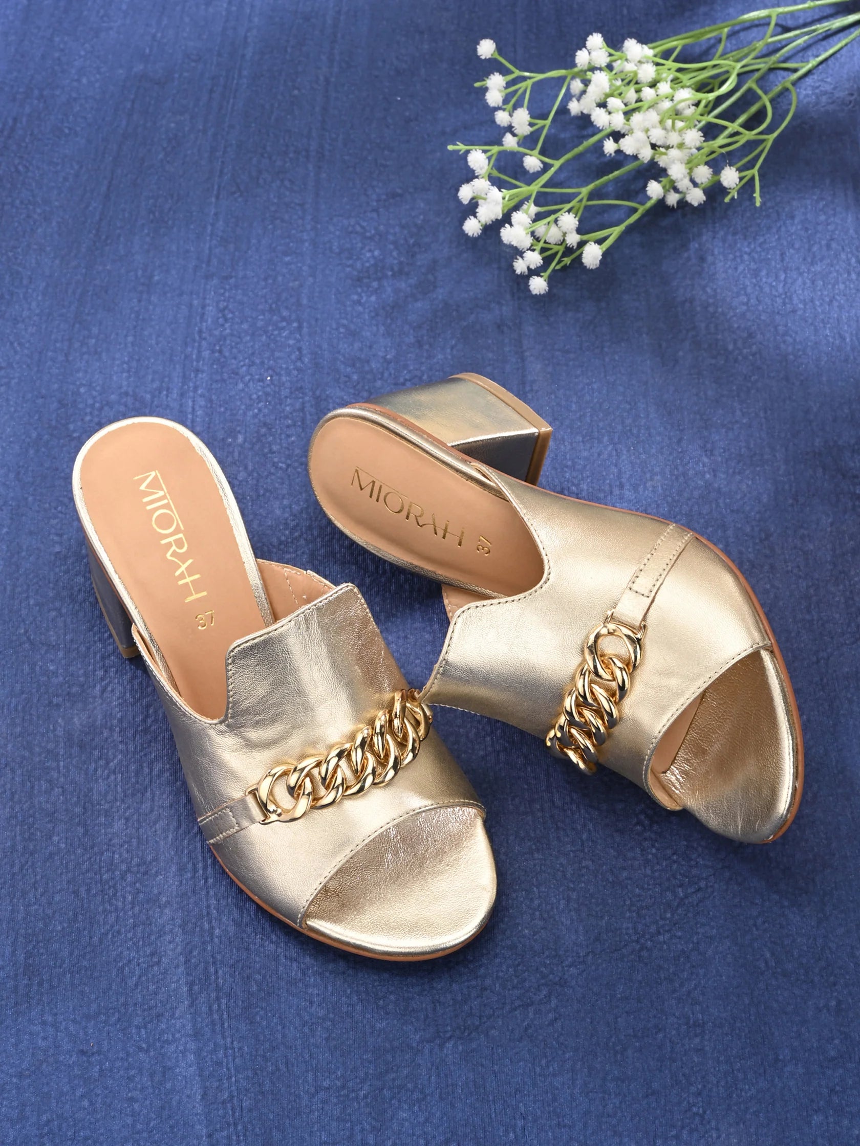 ELEVATE Premium Metallic Leather Peep Toe Block Heels - The Heels India