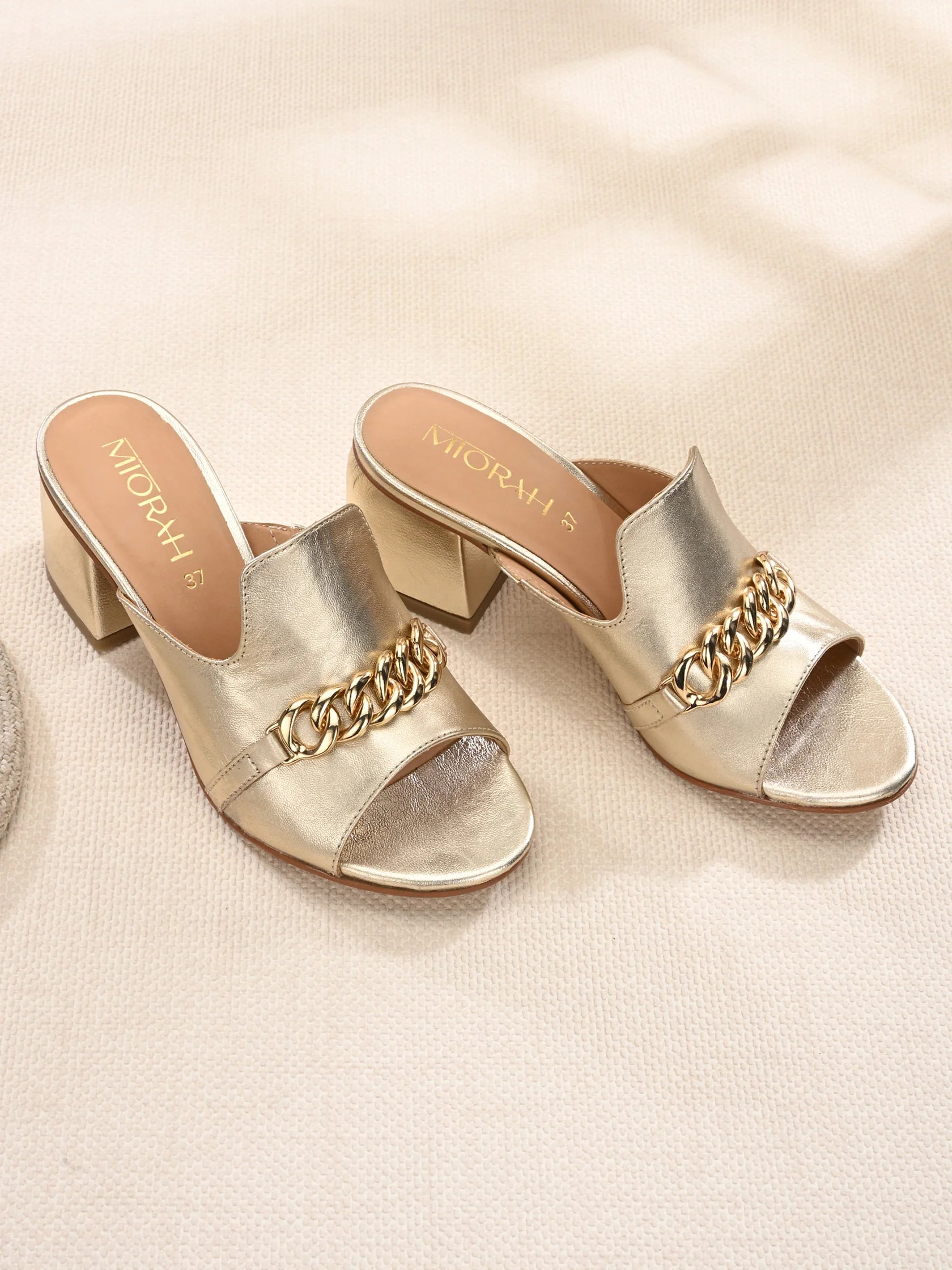 ELEVATE Premium Metallic Leather Peep Toe Block Heels - The Heels India