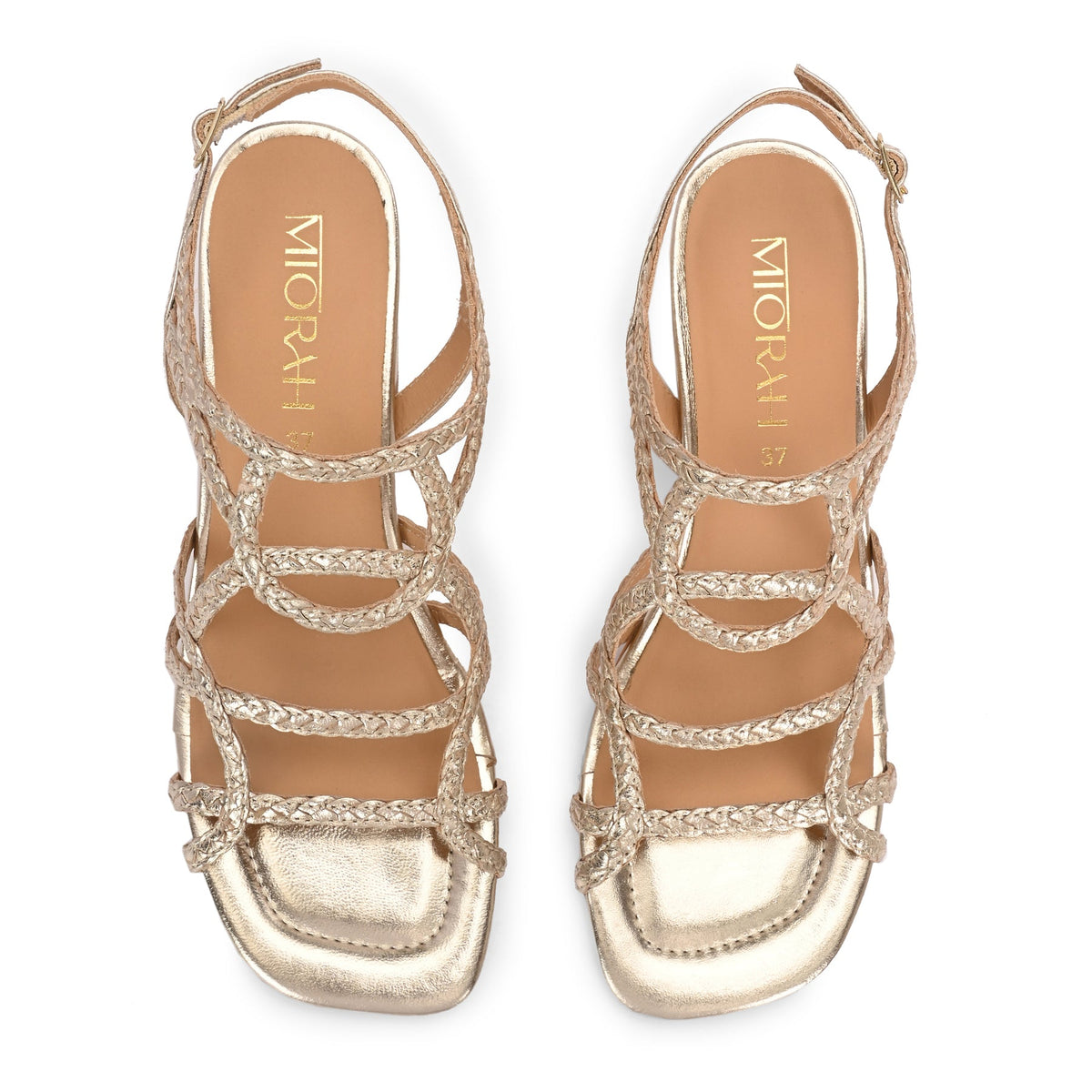 ZOYA Metallic Premium Leather Sling Back Block Heel Hand Woven