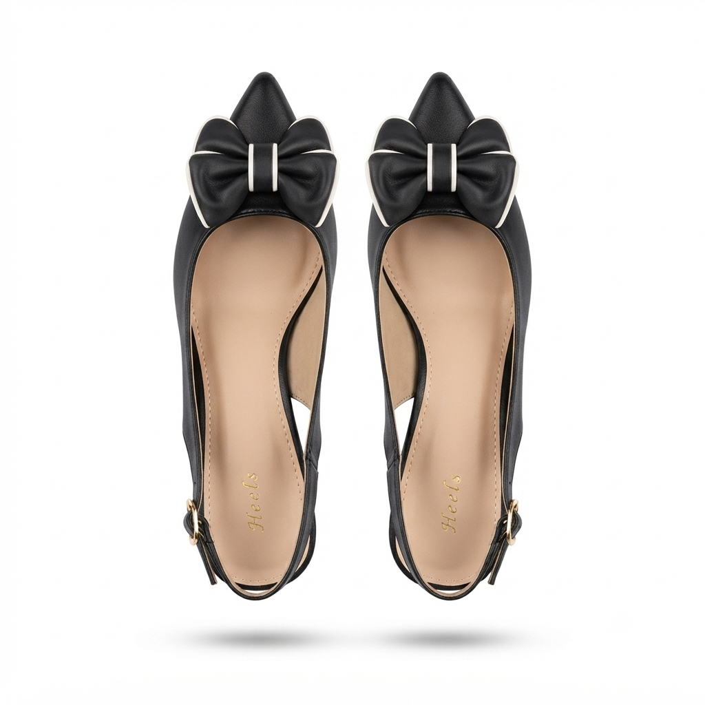 Brie Bow Mini Premium Slingback Kitten Heels in Black - The Heels India