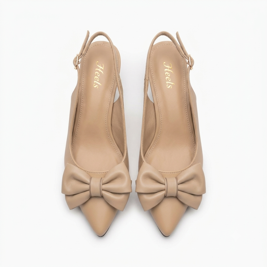 Brie Bow Mini Premium Slingback Kitten Heels in Dark Beige - The Heels India