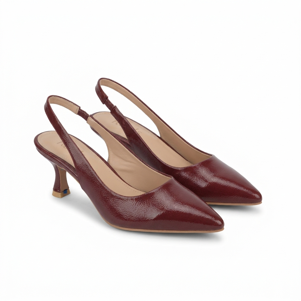 Zara Classic Sling Back Kitten Heel Pumps in Maroon - The Heels India