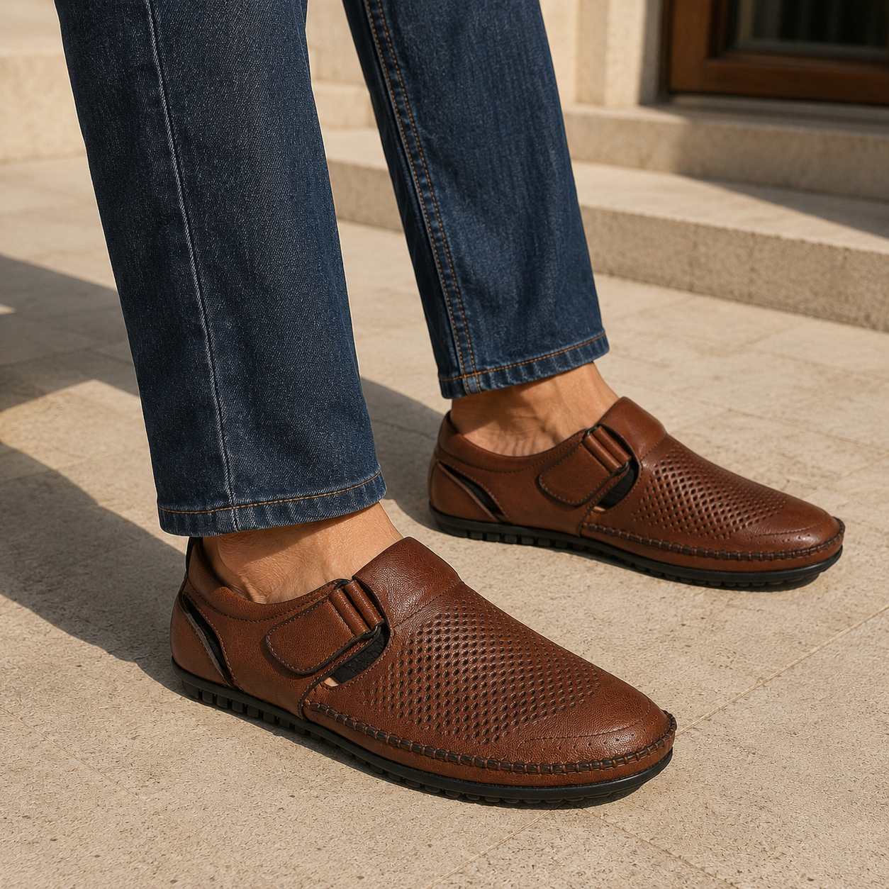 Roland Leather Perforated Velcro Sandals