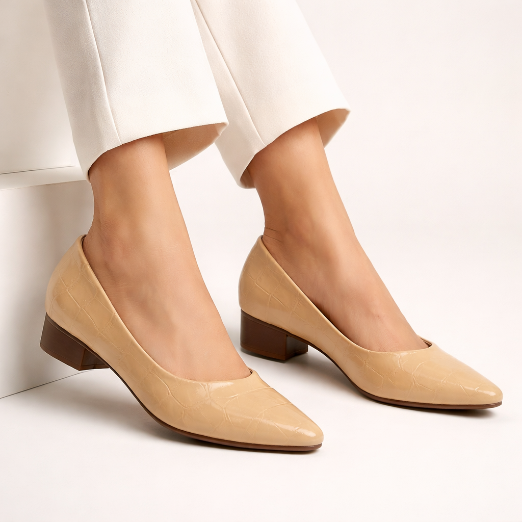 Chloe Croco Pointed Mid Heel Ballerinas