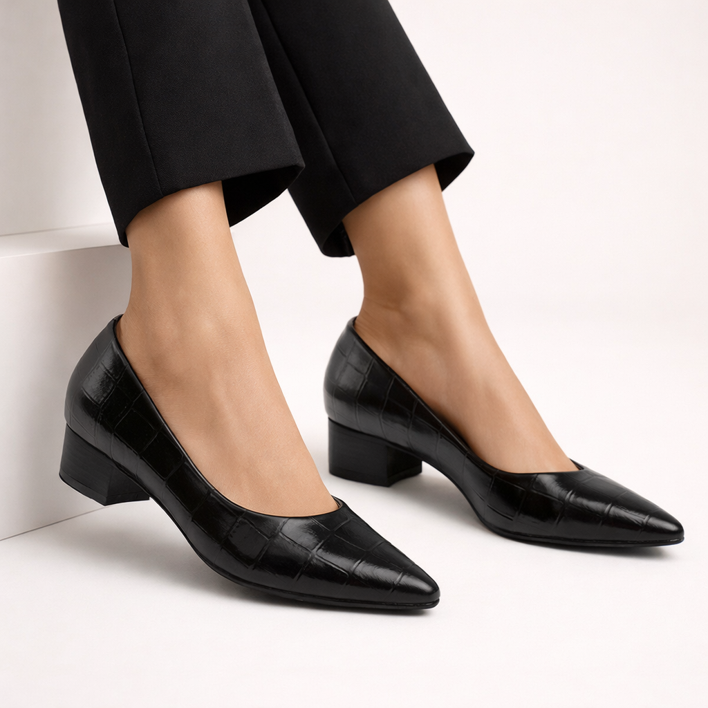 Chloe Croco Pointed Mid Heel Ballerinas