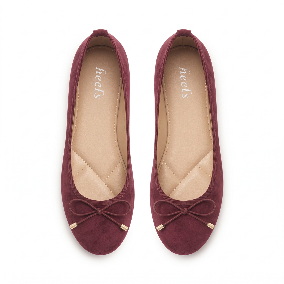 Charlette Cushioned Flat Knot Bow Suede Ballerinas in Maroon - The Heels India