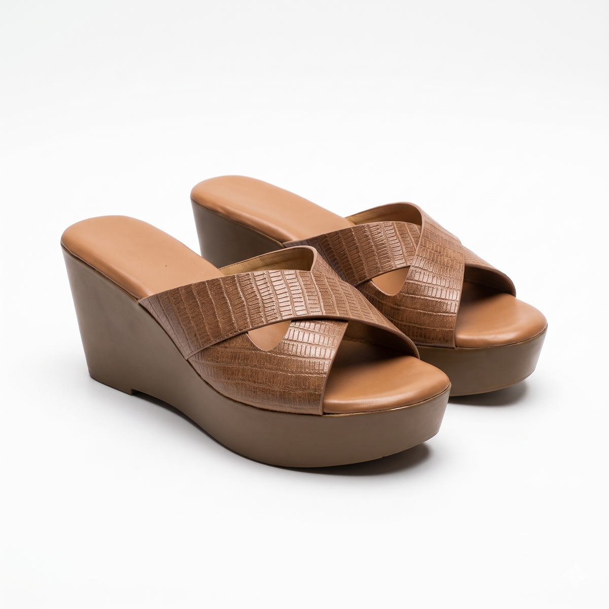 Anne Wedge Platform Peep Toe Heels in Tan - The Heels India