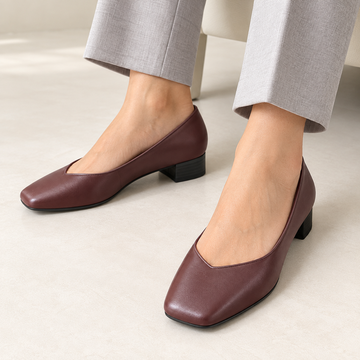 Chloe 2.0 Plain Mid Heel Ballerinas in Brown - The Heels India