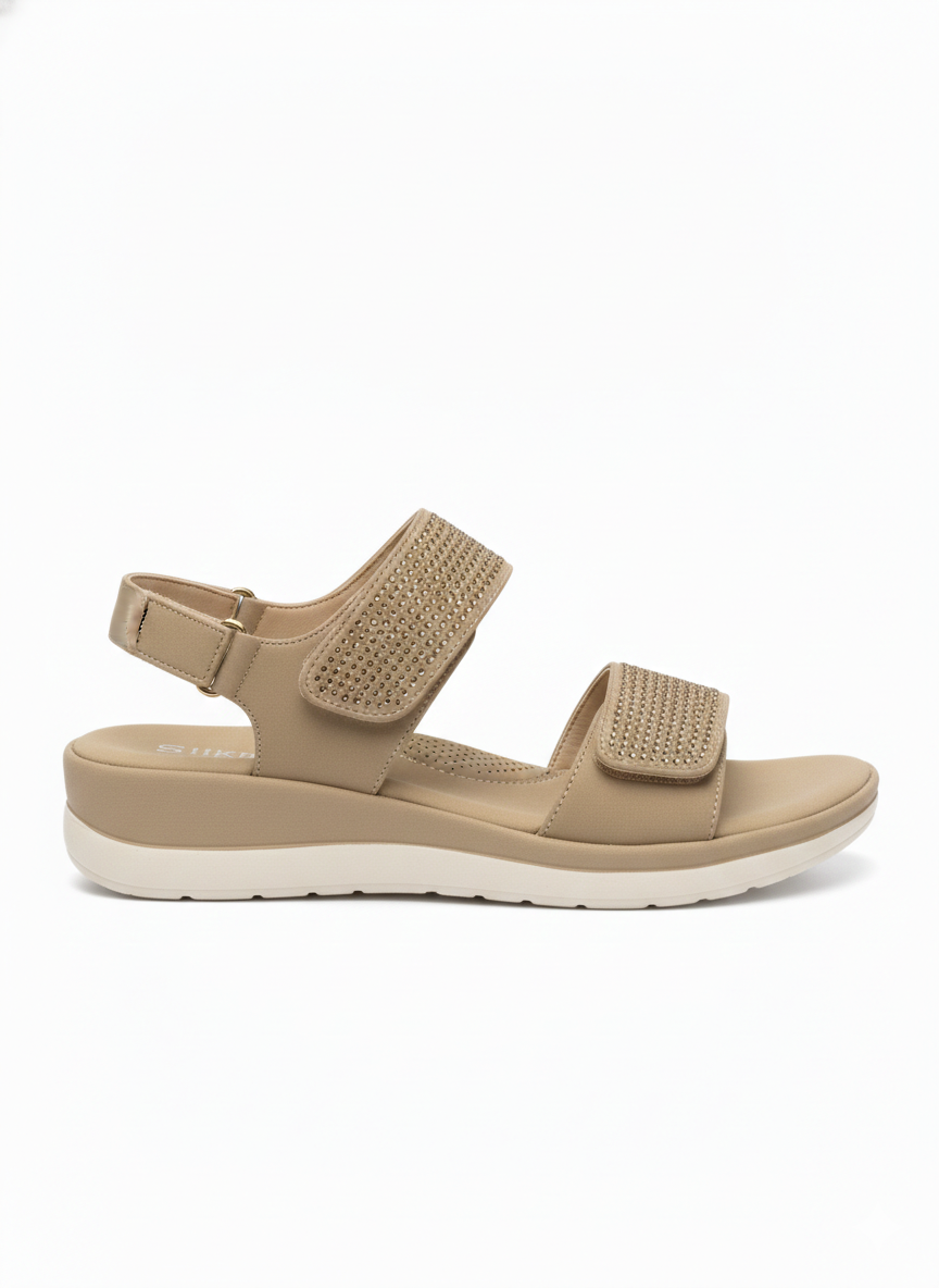 Merali Cushioned Velcro Double Strap Wedge Heel Sandals - The Heels India