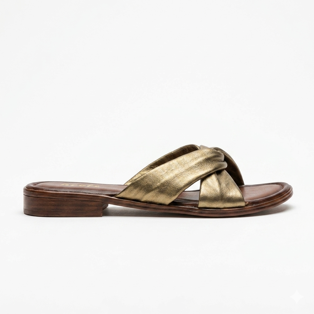 Yaba Leather Soft Napa Cross Flat Sliders