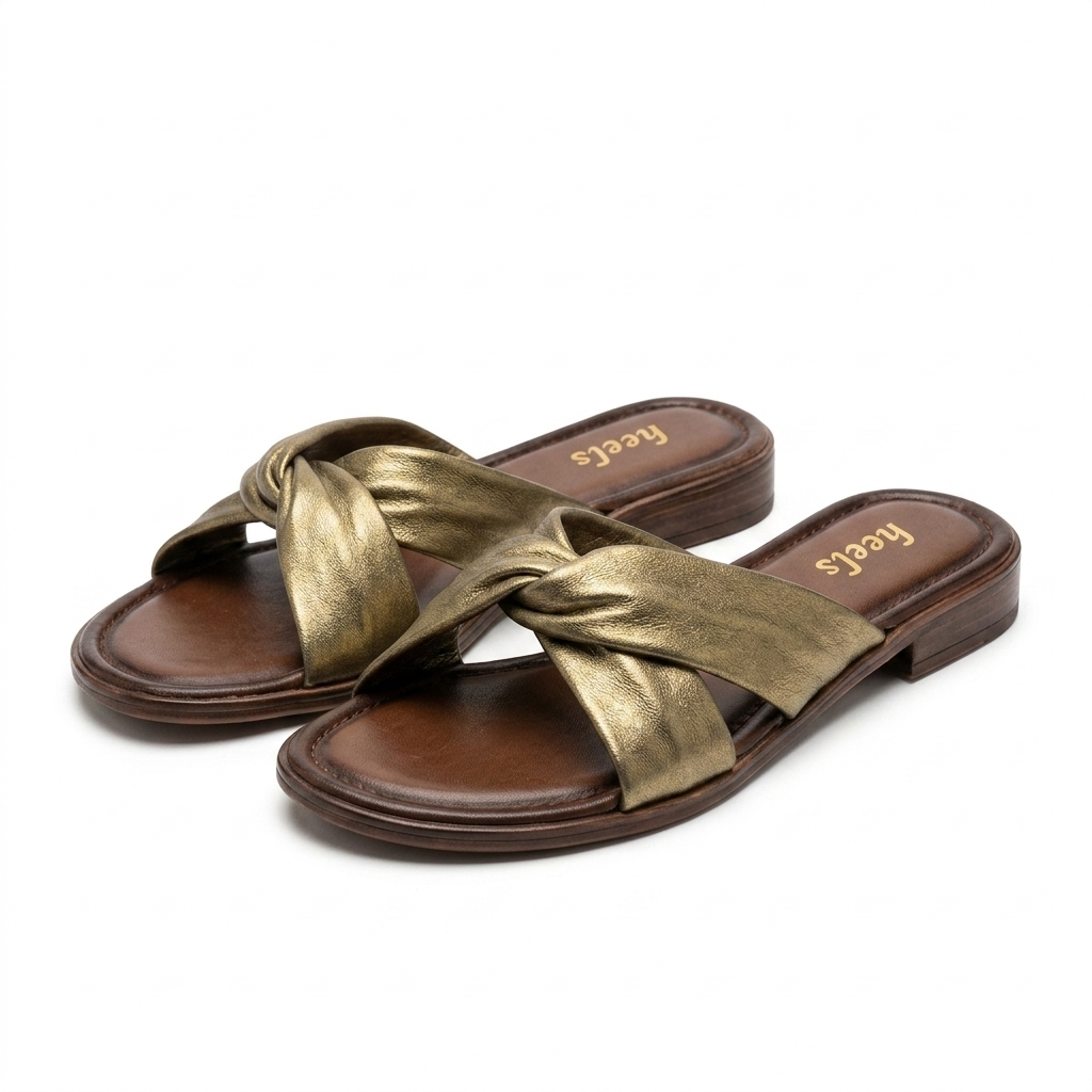 Yaba Leather Soft Napa Cross Flat Sliders