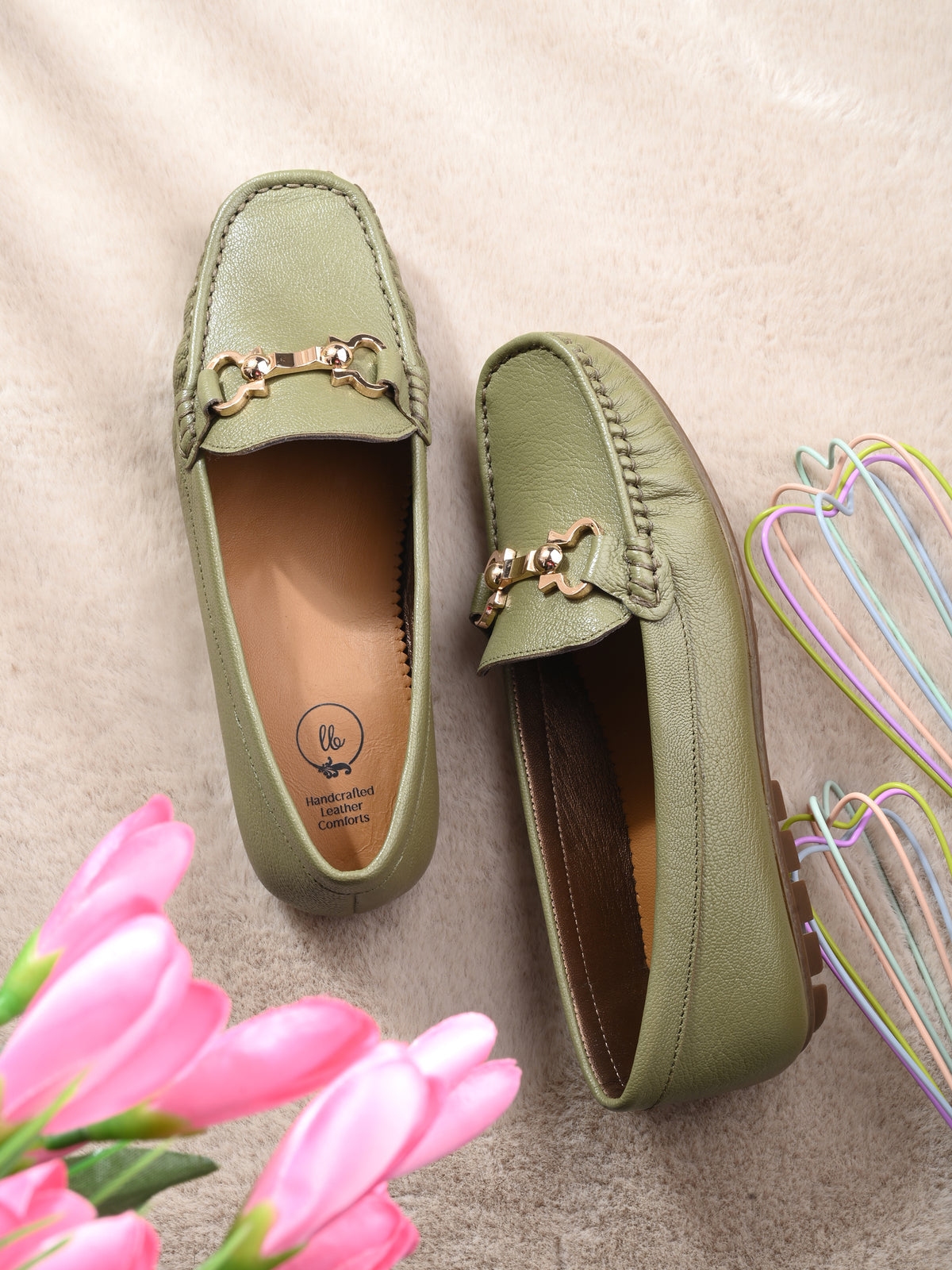 Lexi Olive Leather Loafers - The Heels India
