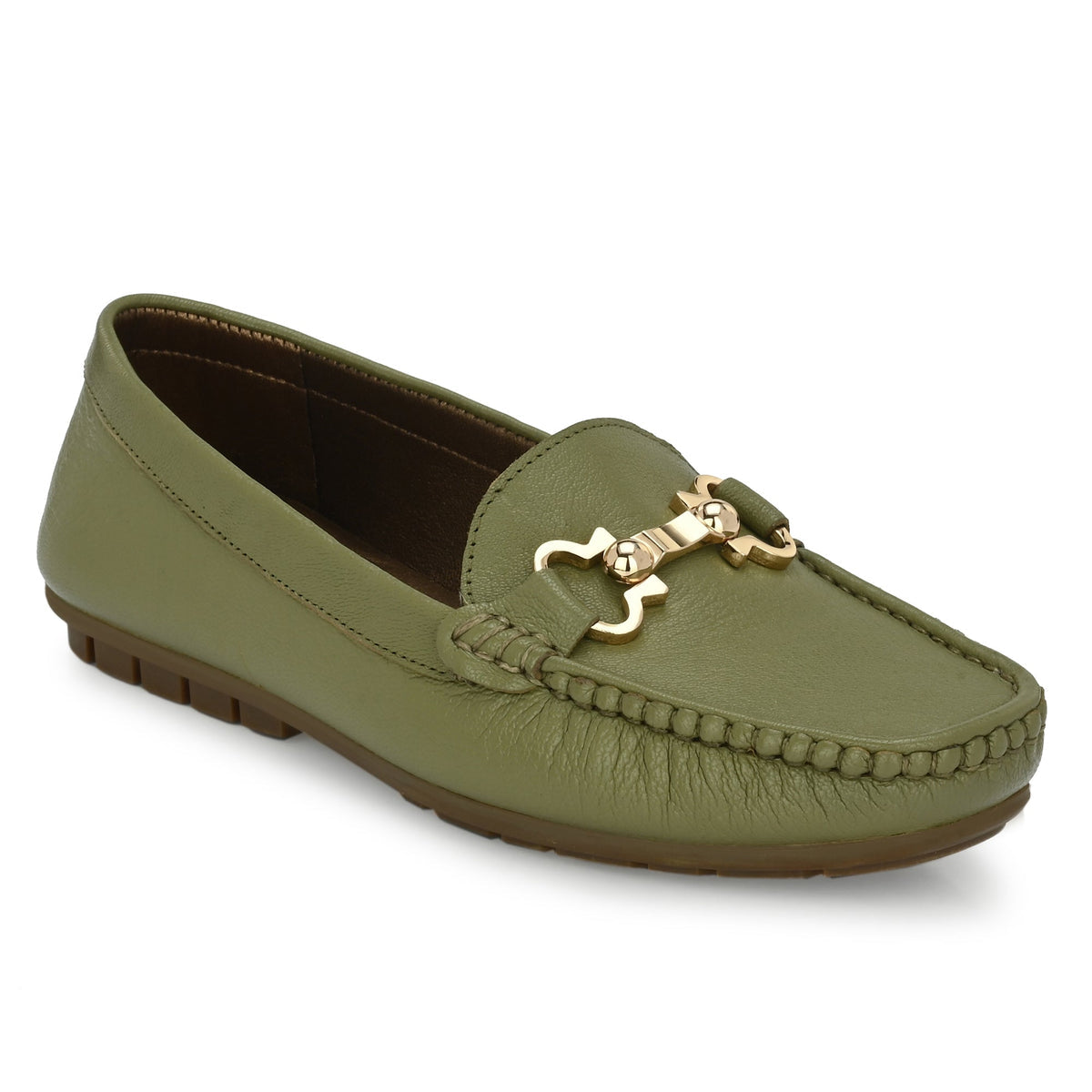 Lexi Olive Leather Loafers - The Heels India