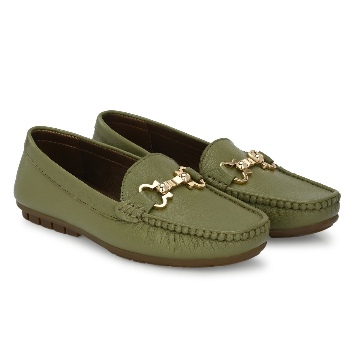 Lexi Olive Leather Loafers - The Heels India