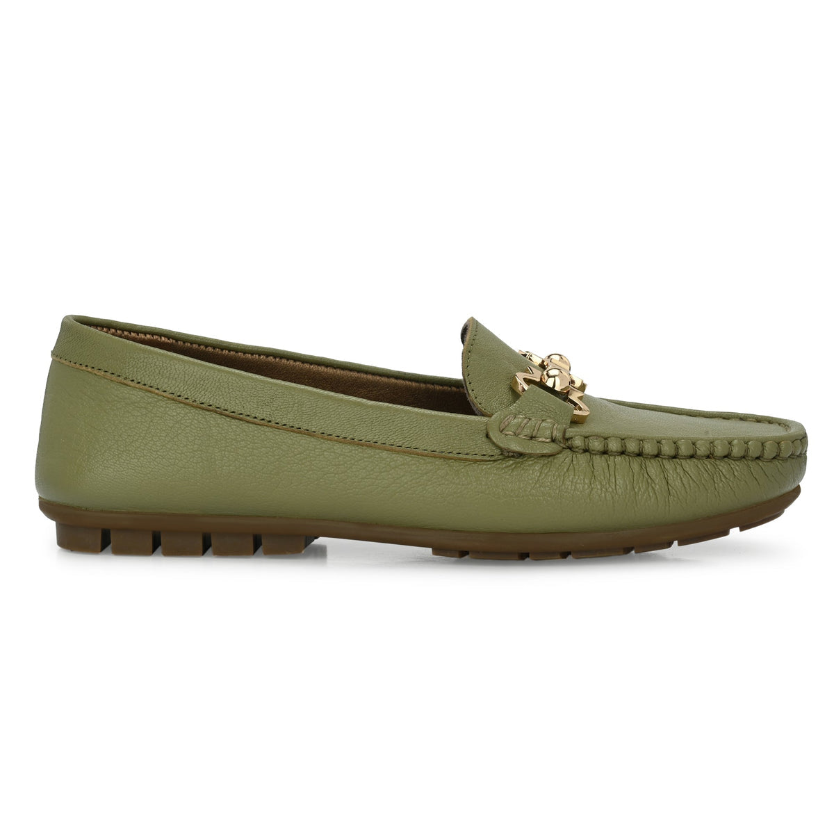 Lexi Olive Leather Loafers - The Heels India