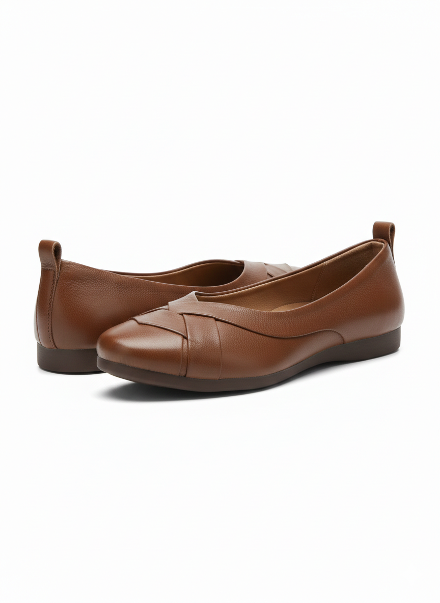 Audrey Premium Leather CrissCross Flat Cushioned Ballerinas