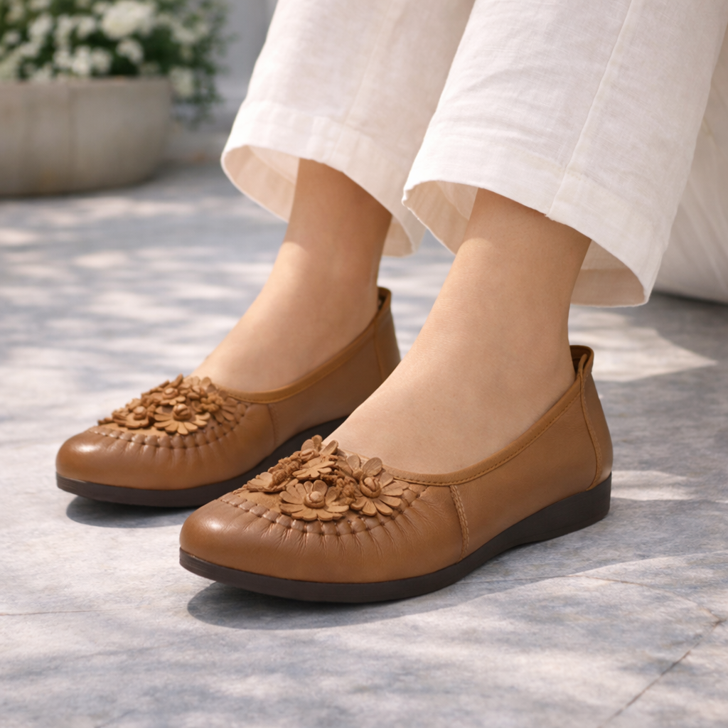 Flora Premium Leather Cushioned Ballerinas