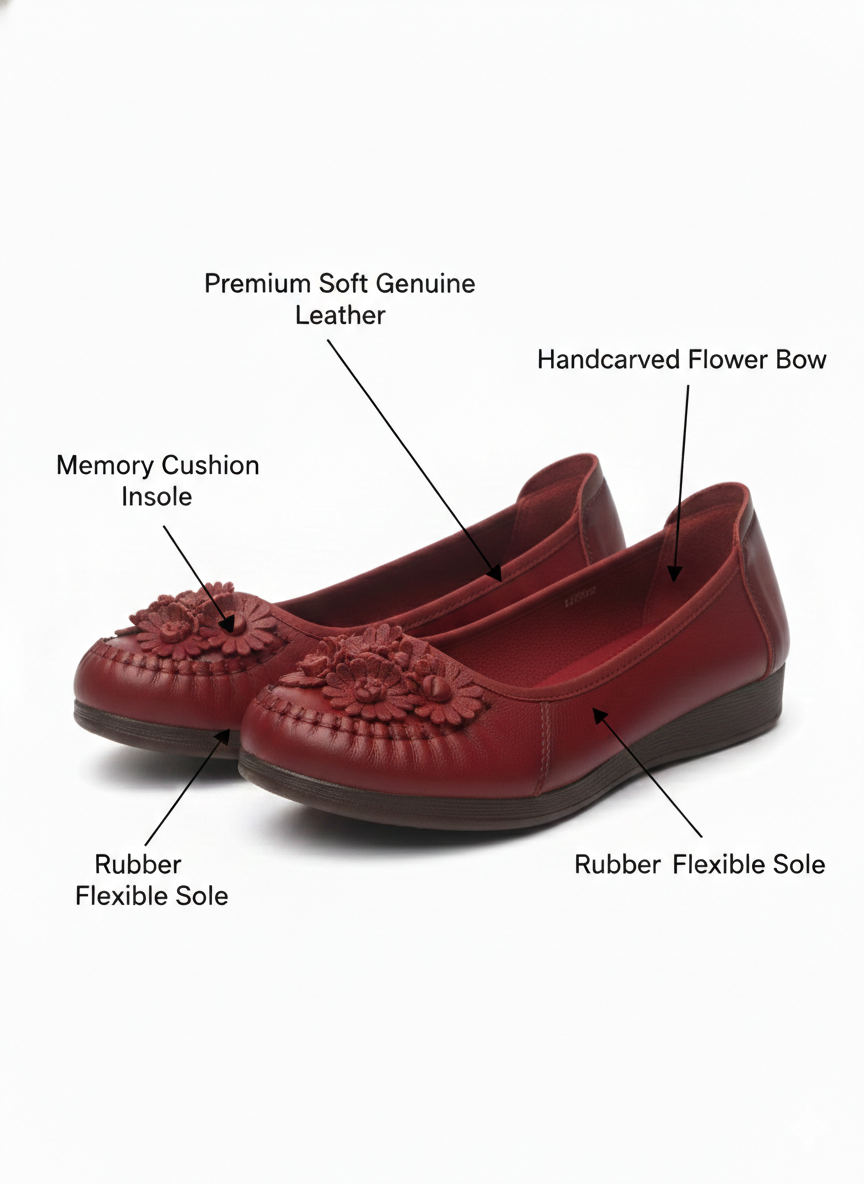 Flora Premium Leather Cushioned Ballerinas